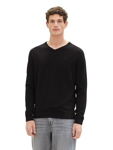 TOM TAILOR Herren Basic Pullover mit V-Ausschnitt aus Baumwolle, 36304 - Bright Royal Blue Melange, im Sale